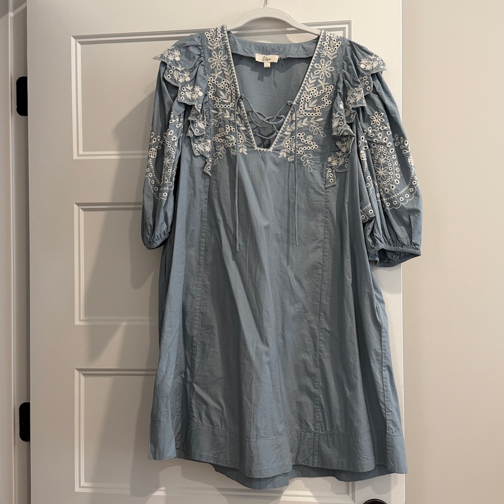 Elan Light Blue Dress with White Embroidery